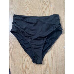 B22 New Women’s Brief Style Ruched Ribbed Swimsuit 🩱 Bottoms Black size Large
